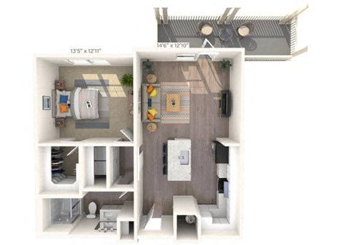 Floor plan for 1 bed, 1 bath, 790 sqft